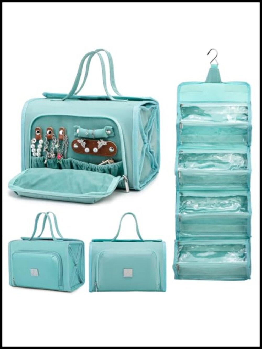Roll Up Makeup Bag, Hanging Travel Toiletry Organizer with Clear Pouches,